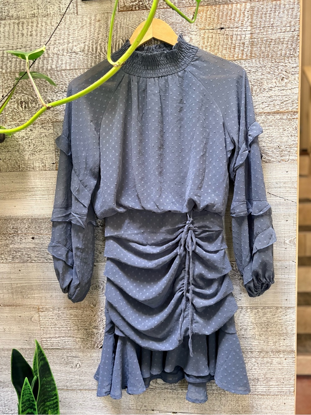 Two Sisters the Label | Smocked Neck Ruffle Sleeve Ruched Midi Dress - 4, Blue